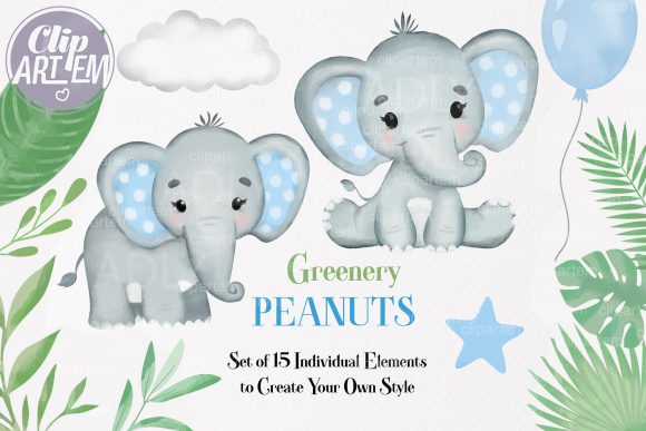 Download Boy Elephant Blue Greenery 15 PNG Clip - Greenery Collection
