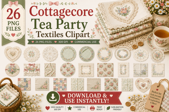 Download Cottagecore Tea Party Textiles Clipart - Party Collection